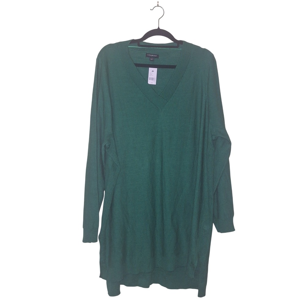 Lane Bryant Women Green V Neck Long Sleeve Tunic Sweater Dress Plus Size 22 24‎